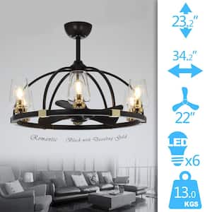 300 ft. 34 in. Indoor Matte Black Ceiling Fan with Light and Remote Fan Light with LED Light Bulb and Double Finish Fram