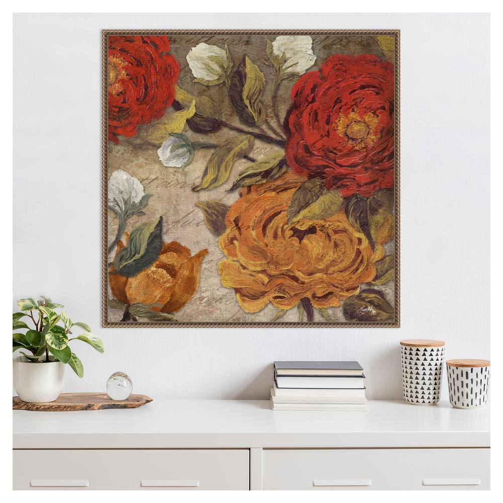 Versailles Floral Beaded Bronze Framed Canvas Wall Art