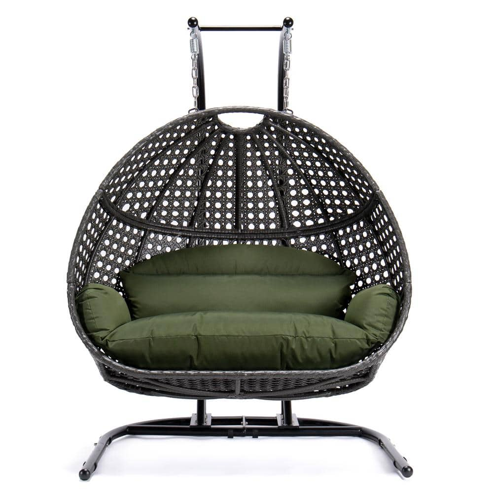 Leisuremod 2 Person Charcoal Wicker hanging Double Egg Porch