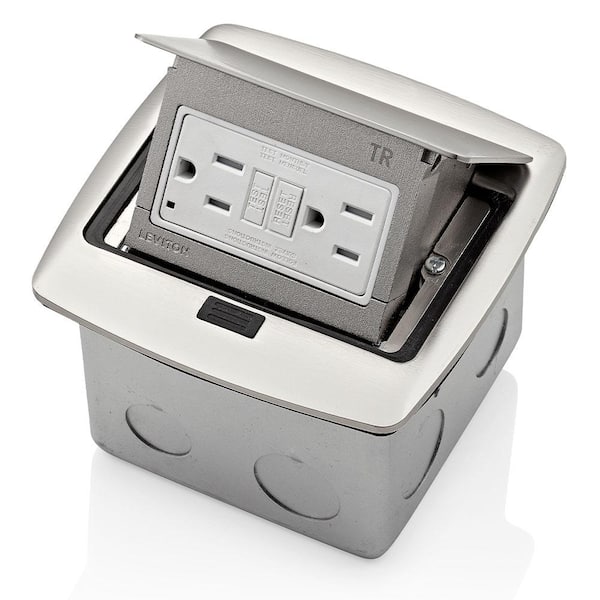 Pop-Up Floor Box with 15 Amp, Tamper-Resistant Self-Test GFCI Outlet, Brushed Nickel PFGF1-BN