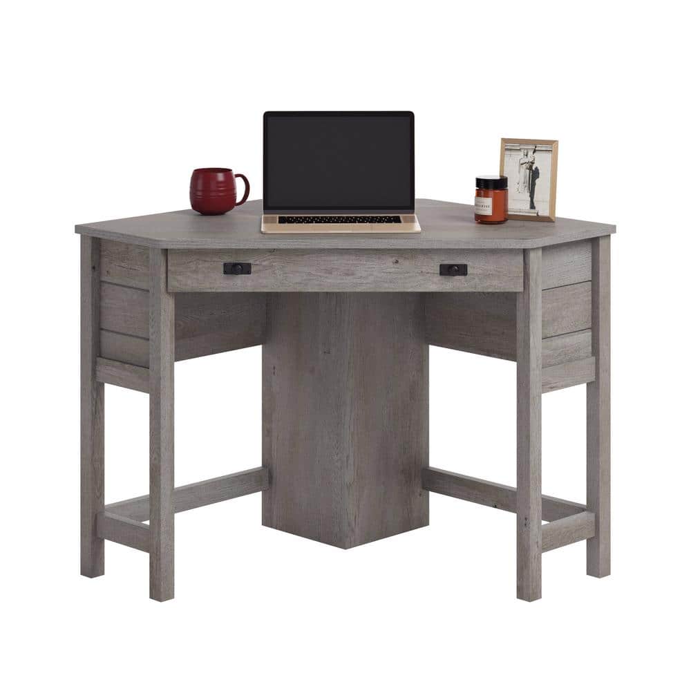 Mystic Oak Gray Corner Desk with Drawer and Keyboard Tray