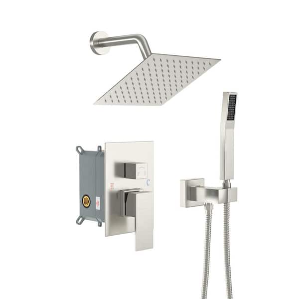LORDEAR 8 in. 2-Spray Wall Mount Fixed Rain Shower Head and Handheld Shower Head 1.8 GPM in Brushed Nickel