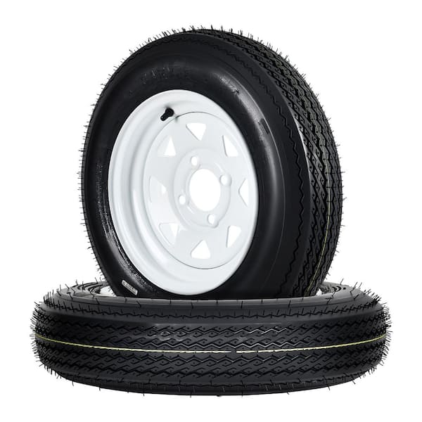 2-Pack 4.80-12 Trailer Tires on 12” White Rims, 4 Lug on 4” Bolt Pattern, Load Range C 6PR, 990 lbs