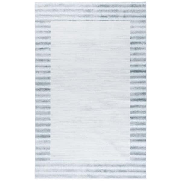 Malibu Ivory/Gray 9 ft. x 12 ft. Machine Washable Striped Border Area Rug