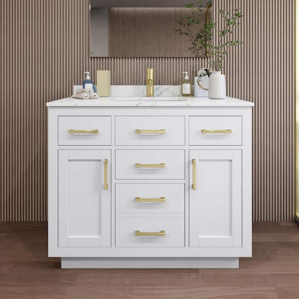 Wyndham Collection Beckett TK 42 in. W x 22 in. D x 35 in. H Single Bath Vanity in White with Giotto Quartz Top