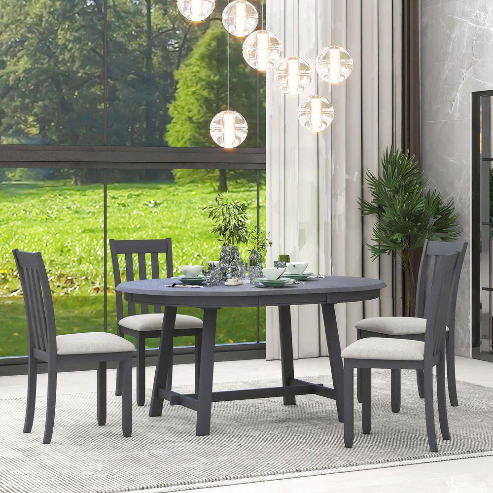 5-Piece Solid Wood Outdoor Conversation Patio Furniture Set with Beige Cushions