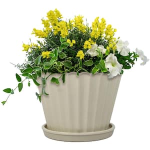 14 in. x 10.5 in. Fluted Scallop Ceramic Planter, Cream