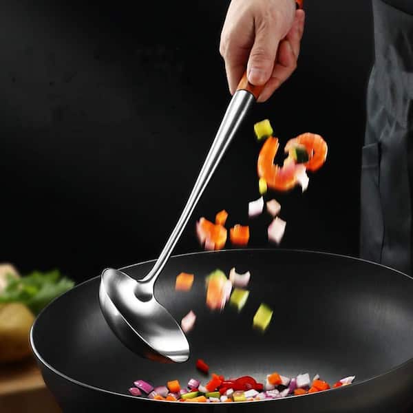 UUKD Kitchen Long Spoon Wok Utensil - Heat Resistant Beech Wood Handle, Titanium Iron, 12 Inch Cooking Spoon - View #12