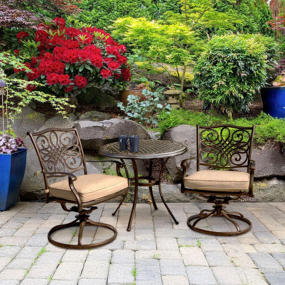 Natural Oat Aluminum 3-Piece Bistro Set with Cushions