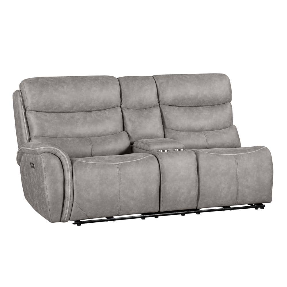 Kamari Gray Fabric Three-Piece Sectional with Round Arm and Cup Holder