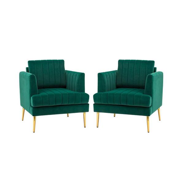 JAYDEN CREATION Tyndaridae 31 in. Green Polyester Arm Chair with Metal Legs (Set of 2)
