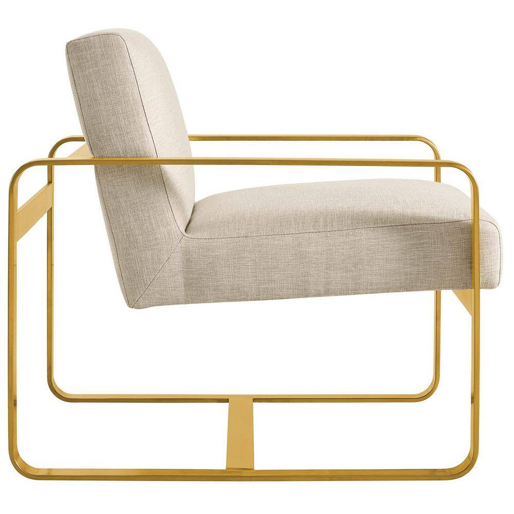 Beige Velvet and Gold Metal Accent Chair