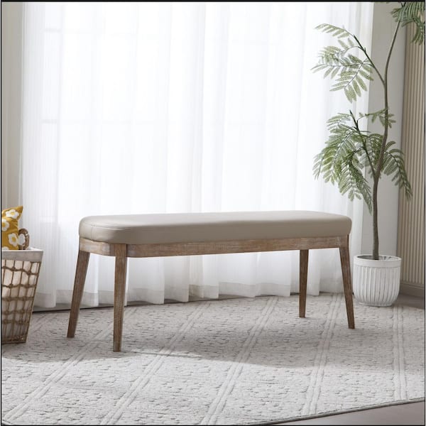 CHRISTOPHER KNIGHT HOME Forma Modern Upholstered PU Leather Ottoman Bedroom Bench, Rubberwood, Beige