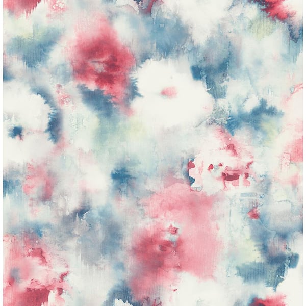 Seabrook Designs Watercolor Bloom Denim Blue, Scarlet, and Off-White Paper Strippable Roll (Covers 56.05 sq. ft.)