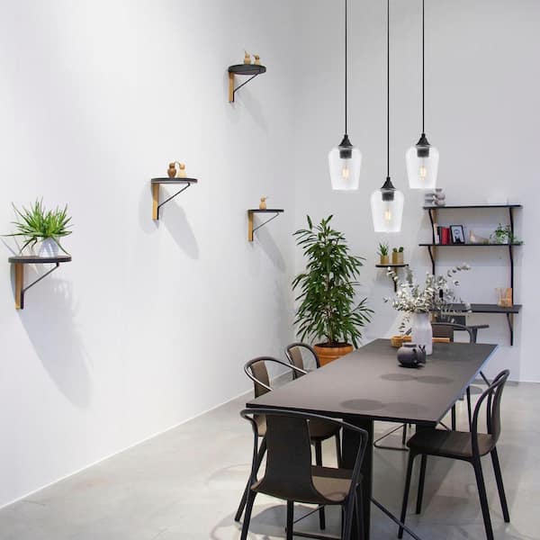 1-Light Matt Black Pendant with Seeded Glass Shade