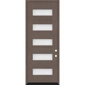Regency 36 in. x 96 in. 5L Modern Frosted Glass LHIS Ashwood Stained Fiberglass Prehung Front Door