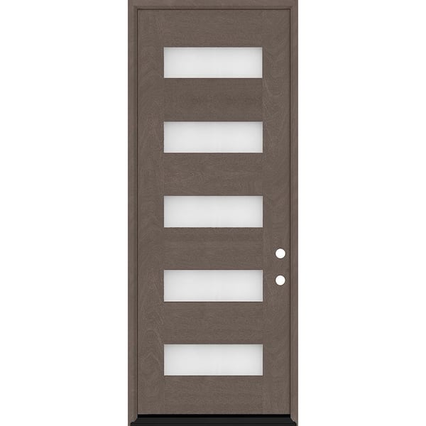 Regency 36 in. x 80 in. 5L Modern Clear Glass LHIS Ashwood Stained Fiberglass Prehung Front Door