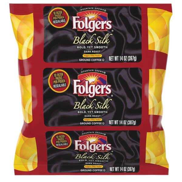 Folgers 14 oz. Black Silk Ground Coffee Filter Pack Dark/Bold/Smooth Ground Caffeinated