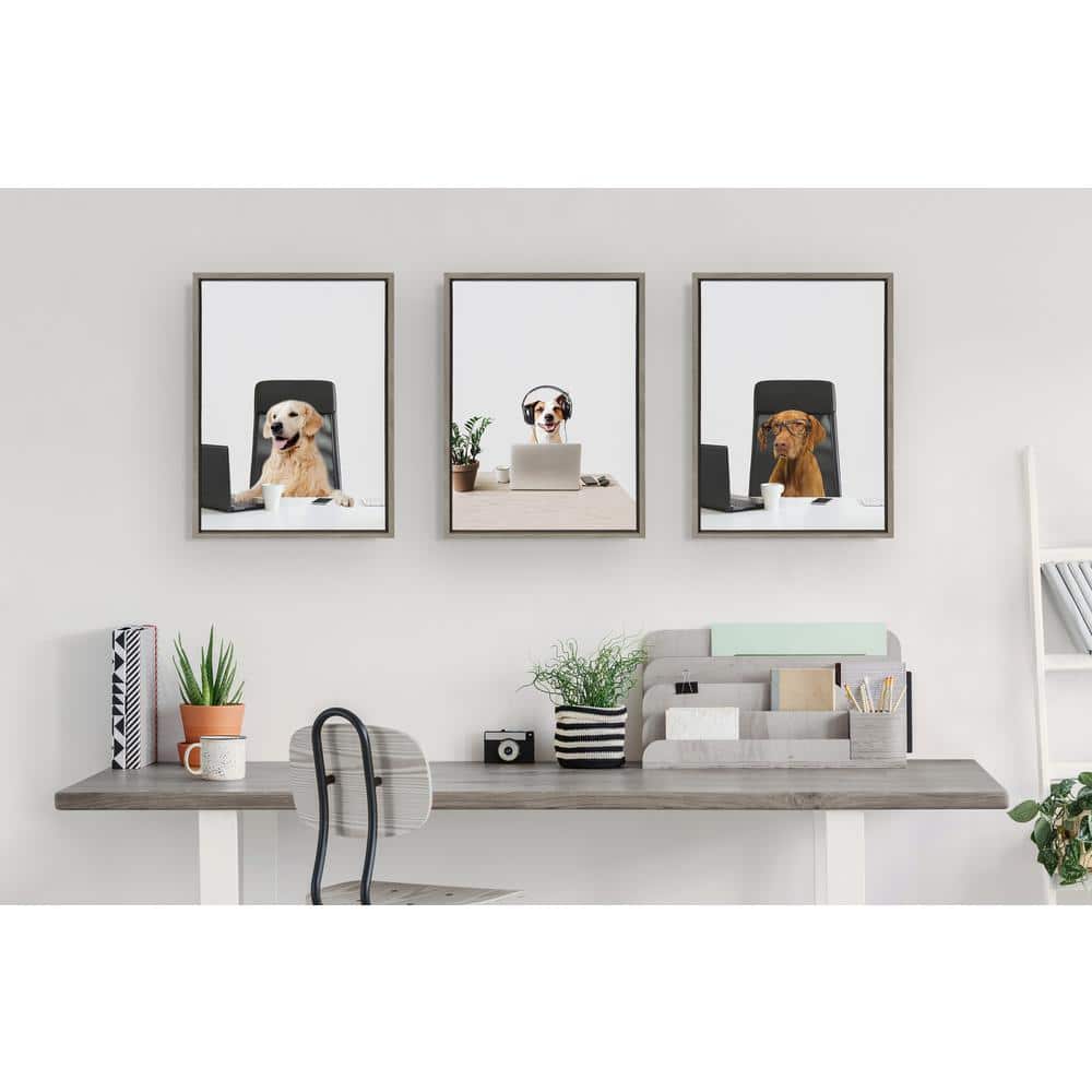 Whimsical Dog Office Canvas Print Set in Gray Frames