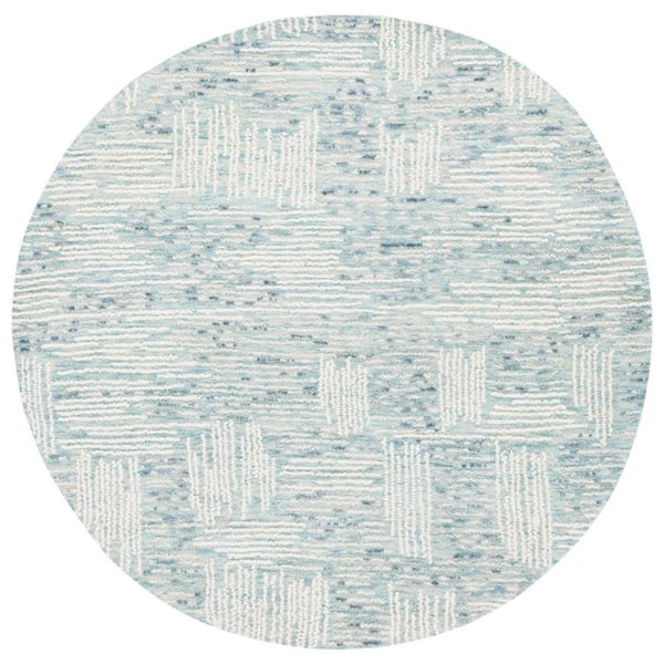 SAFAVIEH Abstract Blue/Ivory 6 ft. x 6 ft. Abstract Blue/Ivory Geometric Marle Round Area Rug