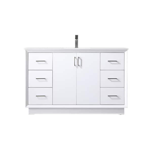 54 in. W x 22 in. D x 35 in. H Bath Vanity in White with Calacatta White Engineered Marble Top