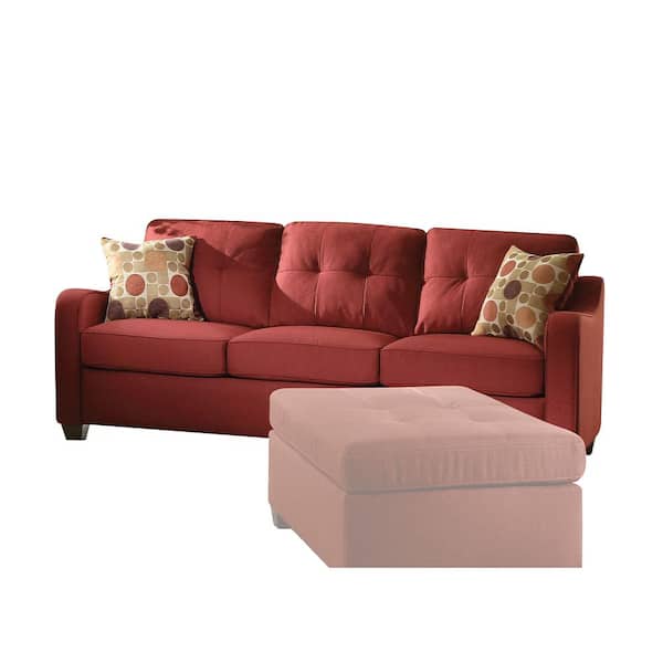 Acme Furniture Cleavon II 31 in. W Slope Arm Linen Bridgewater Straight with 2-Pillows Sofa in Red