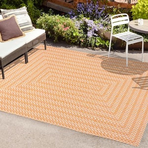 Chevron Modern Concentric Squares Orange/Cream 3 ft. x 5 ft. Indoor/Outdoor Area Rug