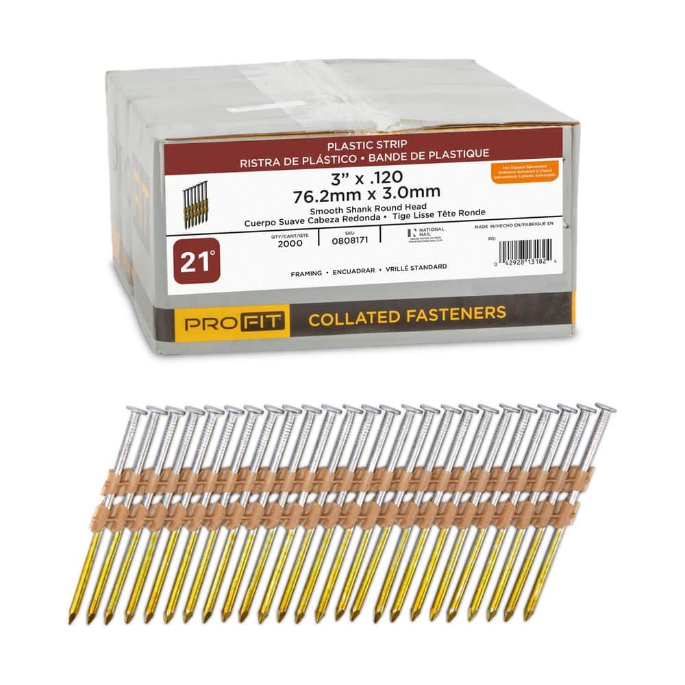 3 in. x 0.120 21-Degree Hot Dipped Galvanized Smooth Shank Plastic Strip Framing Nails (2000 -Per Box) price history on PriceWatchPro