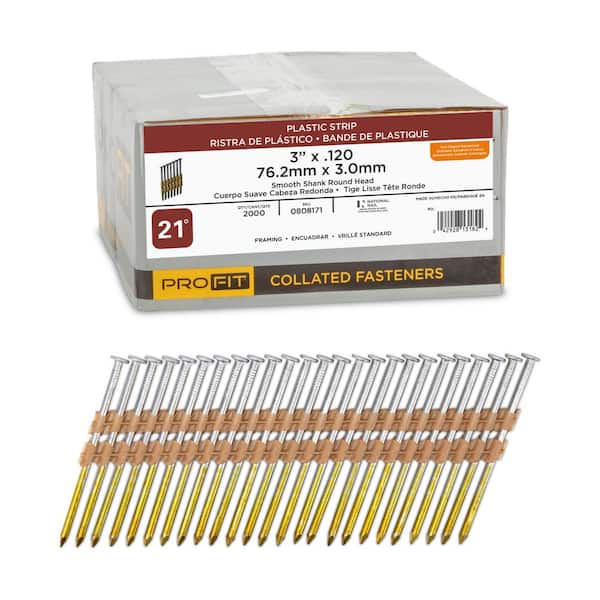 3 in. x 0.120 21-Degree Hot Dipped Galvanized Smooth Shank Plastic Strip Framing Nails (2000 -Per Box)