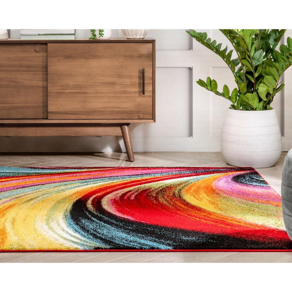 Viva Multicolor Abstract 5' x 7' Stain-Resistant Rug