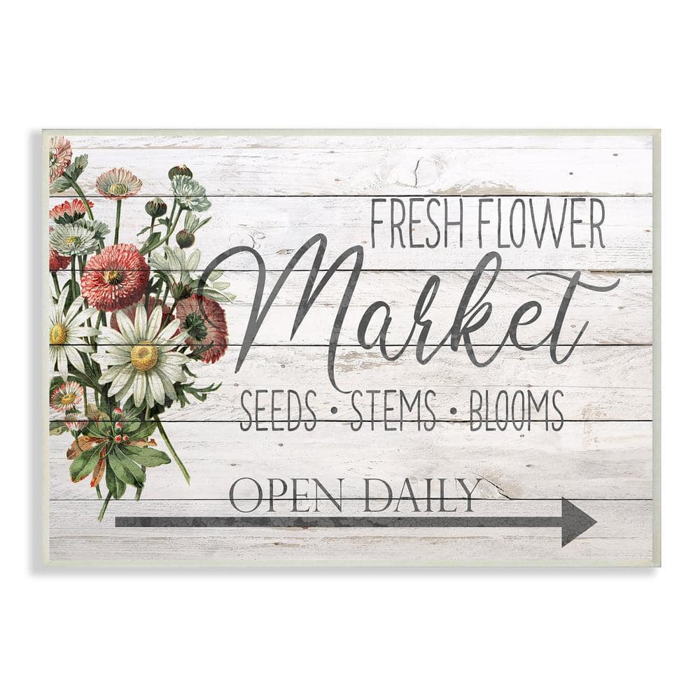 10 in. x 15 in. ""Farmhouse Planked Look Fresh Flower Market Open Daily"" by Ann Bailey Wood Wall Art -  Stupell Industries, rwp145wd10x15