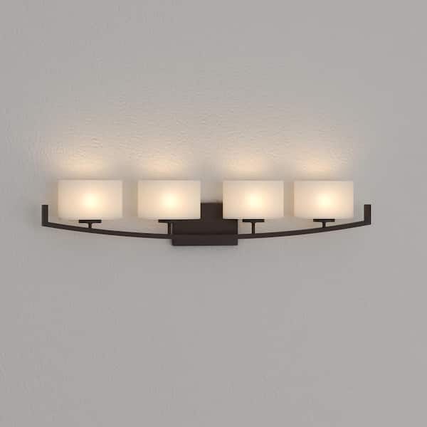 Hampton Bay Burye 4 Light Oil Rubbed Bronze Vanity With Etched White Glass Shades 15324 Hampton Bay Burye 4 Light Oil Rubbed, 4 Light Bathroom Fixture Bronze
