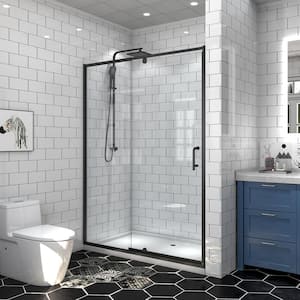 Victoria 50 to 54 in. W x 71 in. H Pivot Swing Framed Shower Door in Matte Black with Clear Glass