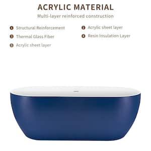 VALLEY 65 in. Acrylic Oval Bowl Shaped Freestanding Flatbottom Soaking Tub Non-Whirlpool Bathtub in Blue