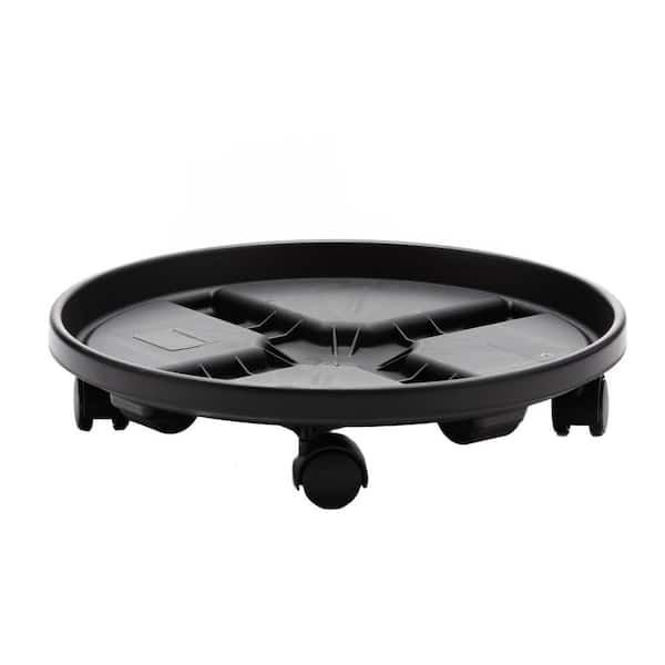 Bloem Caddy Round 16 in. Black Plastic Plant Stand Caddy with Wheels