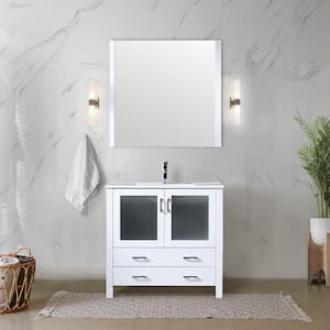 Volez 36 in. W x 18 in. D Single Bath Vanity in White with White Ceramic Top and Mirror
