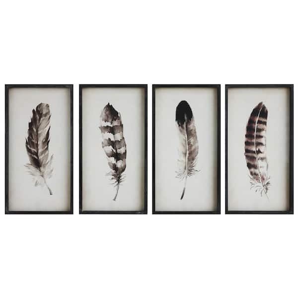 3R Studios Creative Co-Op Set of 4 Styles Wood Framed Black and White Feather Wall Decor Art Print 24 in. x 12 in. DA6901SET - The Home Depot