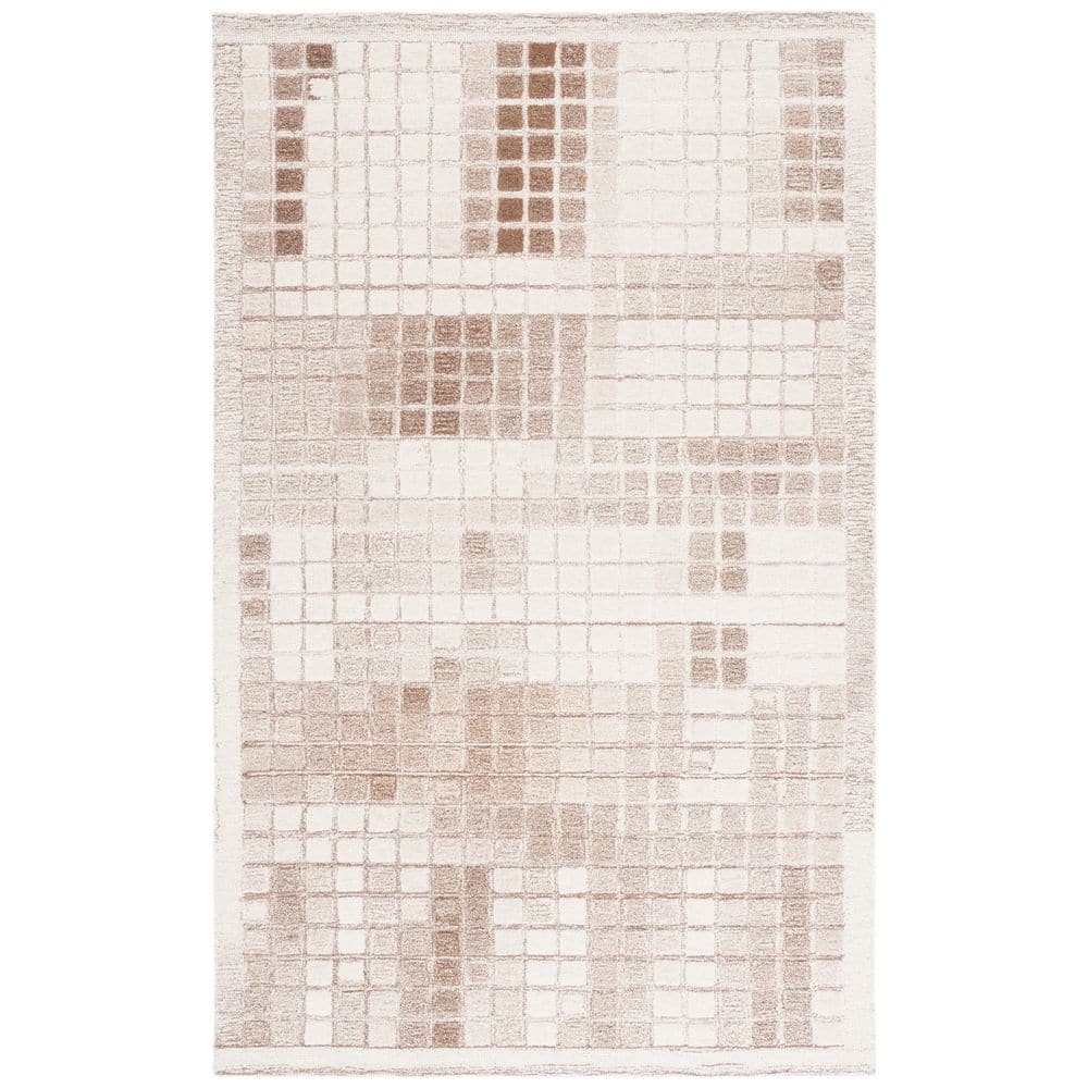 4 Tile Rug SAFAVIEH Ebony 4 ft. x 6 ft. Ivory/Brown Abstract Tile Area Rug EBN375T ...