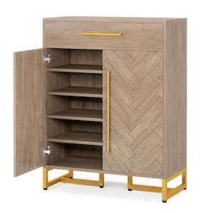 39.4 in. H x 31.5 in. W Wood 20-Pair Shoe Storage Cabinet with Drawer and Door, Shoe Cabinet for Entryway