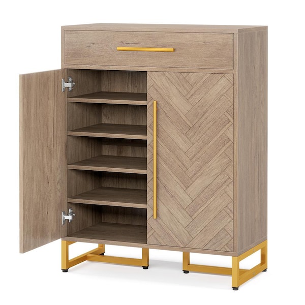 BYBLIGHT 39.4 in. H x 31.5 in. W Wood 20-Pair Shoe Storage Cabinet with Drawer and Door, Shoe Cabinet for Entryway
