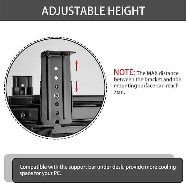 BIBIVIS Black Under Desk Slide Out PC Mount, Adjustable CPU Holder