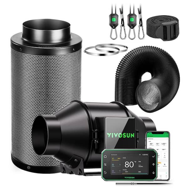AeroZesh G4 4 in. Inline Duct Fan Kit with GrowHub E42A Plus Controller, Black Carbon Filter and 8 ft. Ducting