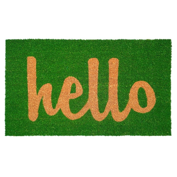 Calloway Mills Hello Green/Natural Script 17 in. x 29 in. Door Mat