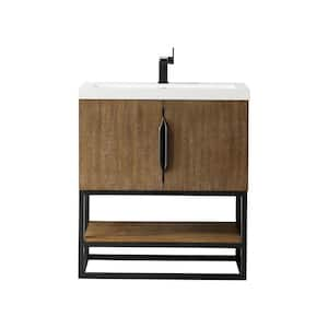 Columbia 31.5 in. W x 15.4 in. D x 35.4 in. H Single Vanity Latte Oak and White Glossy Composite Stone Top