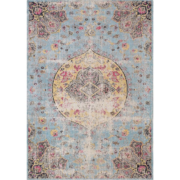 Callaya Collections 4' x 6' (3'11'' x 5'7'') Blue Distressed Indoor Area Rug