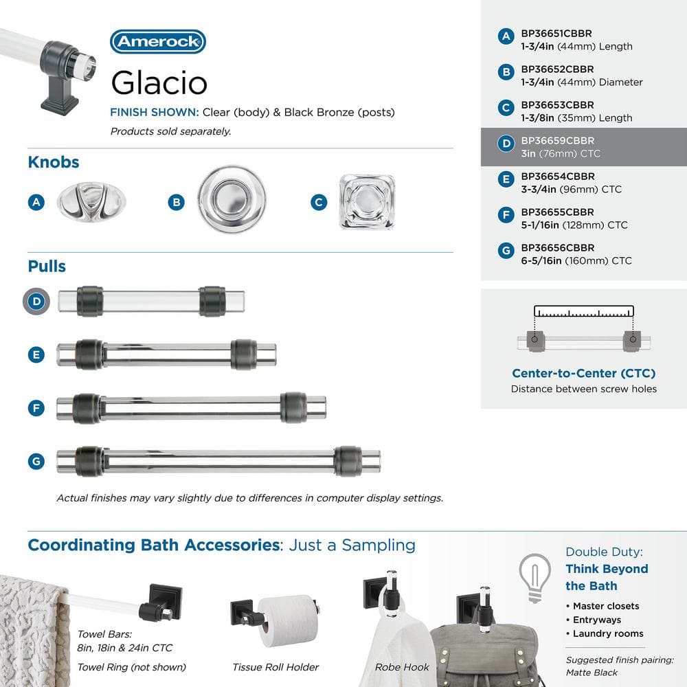 Amerock Glacio 3" Clear and Black Bronze Cabinet Pull
