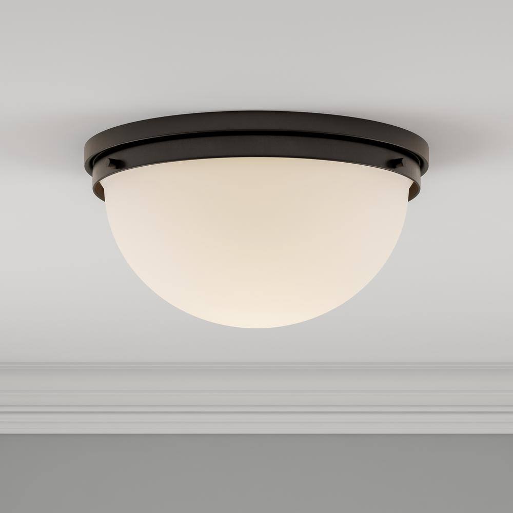 Beckett Opal White Glass Bowl Flush Mount in Oil Rubbed Bronze
