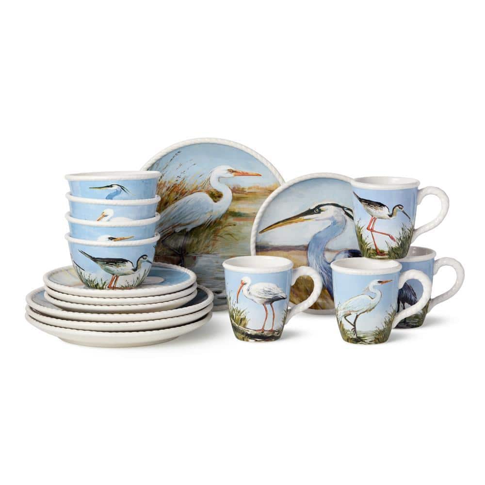 Coastal Birds 16-Piece Assorted Color Ceramic Dinnerware Set (Service for 4) product image for price tracking