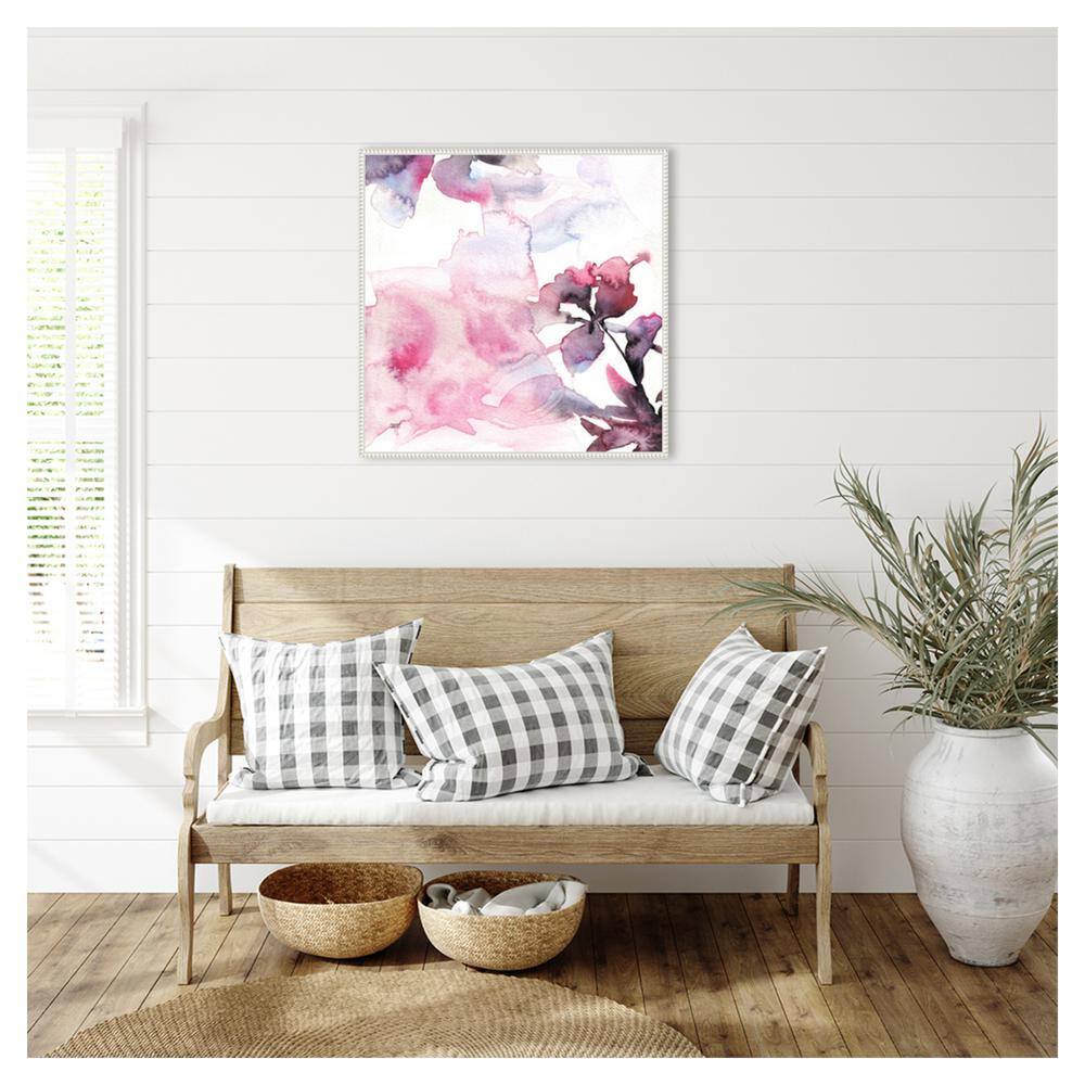 Watercolor Floral Pink Purple Abstract Canvas with White Frame