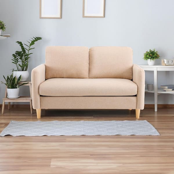 41.34 in. Khaki Cotton and Linen 2-Seater Loveseat
